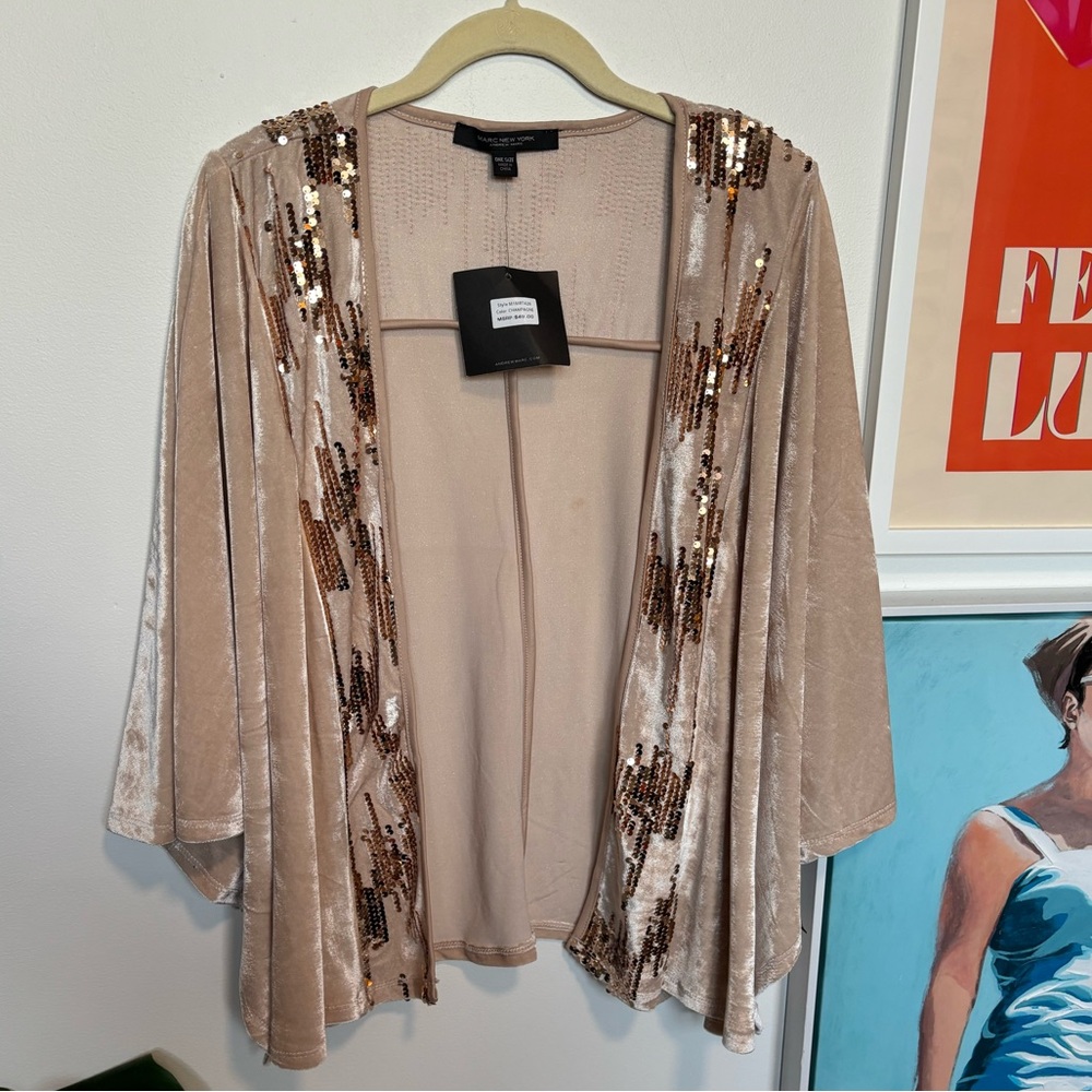 Champaign velvet cape with gold sequins NWT
